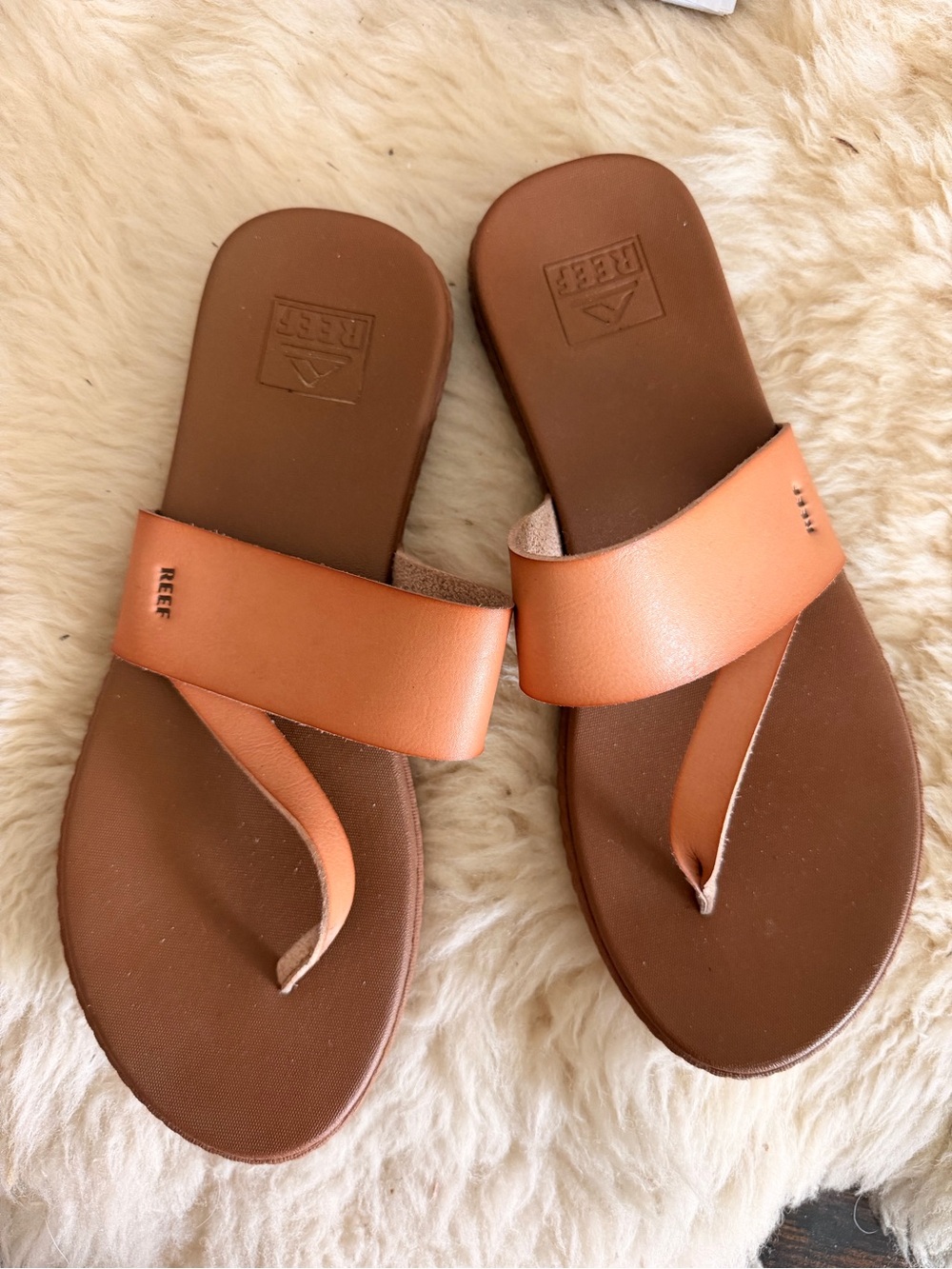 Reef Women's Cognac Brown Leather Slide Sandals